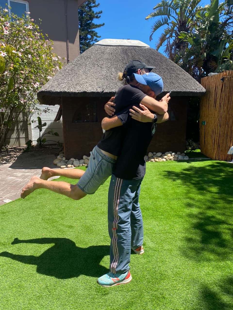 Welcome back hugs in the Khaya garden