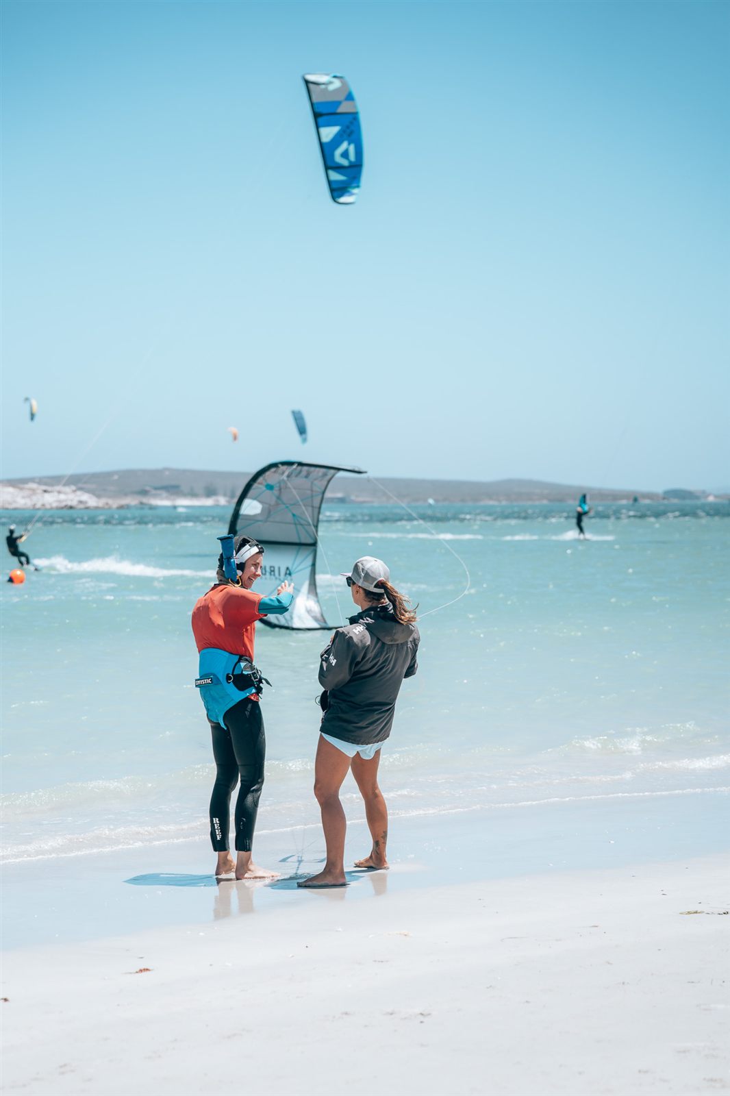 A kitesurfing lesson on the flat water of the Langebaan lagoon