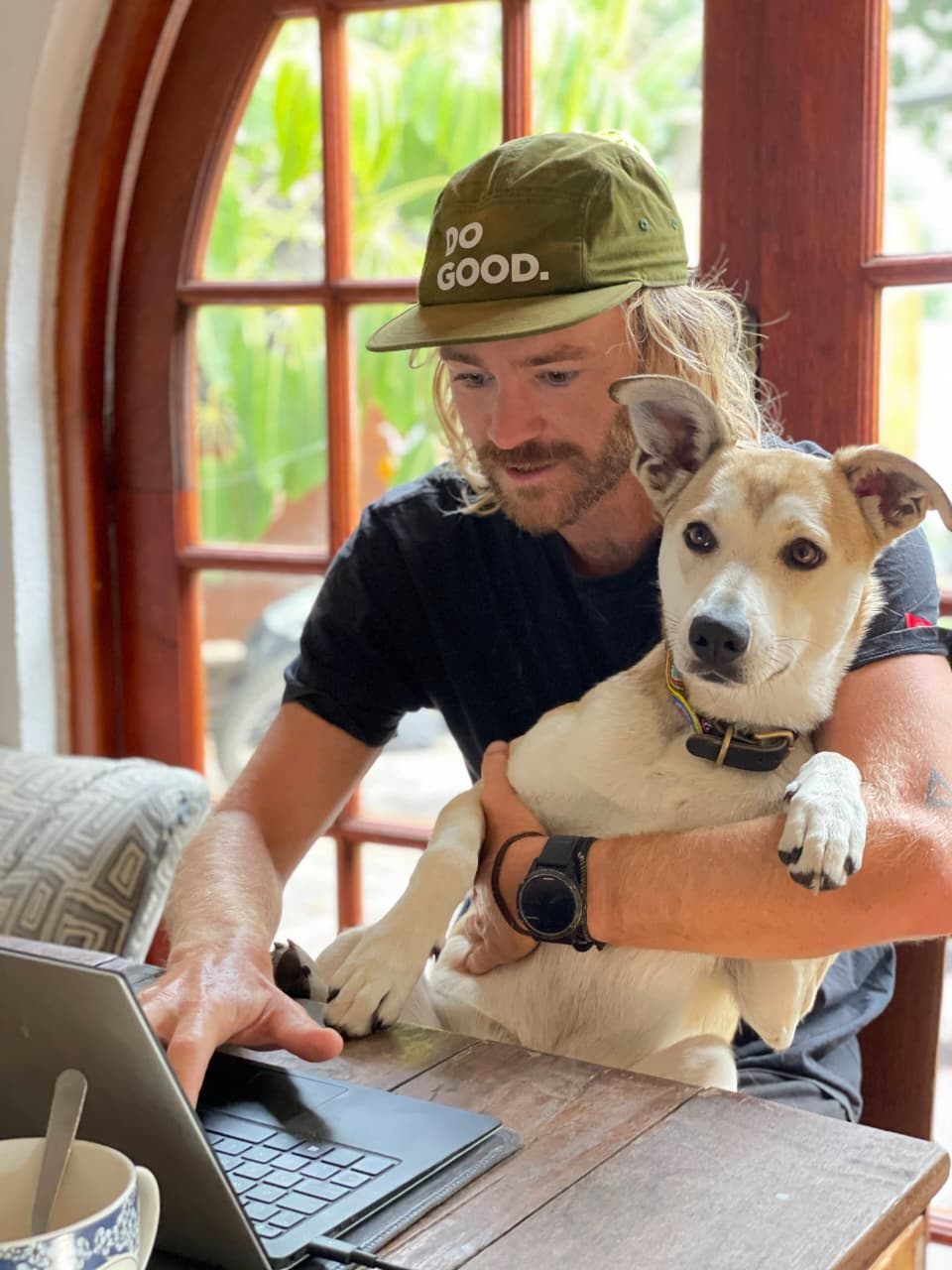 Working remotely from Khaya, with the resident dog supervising