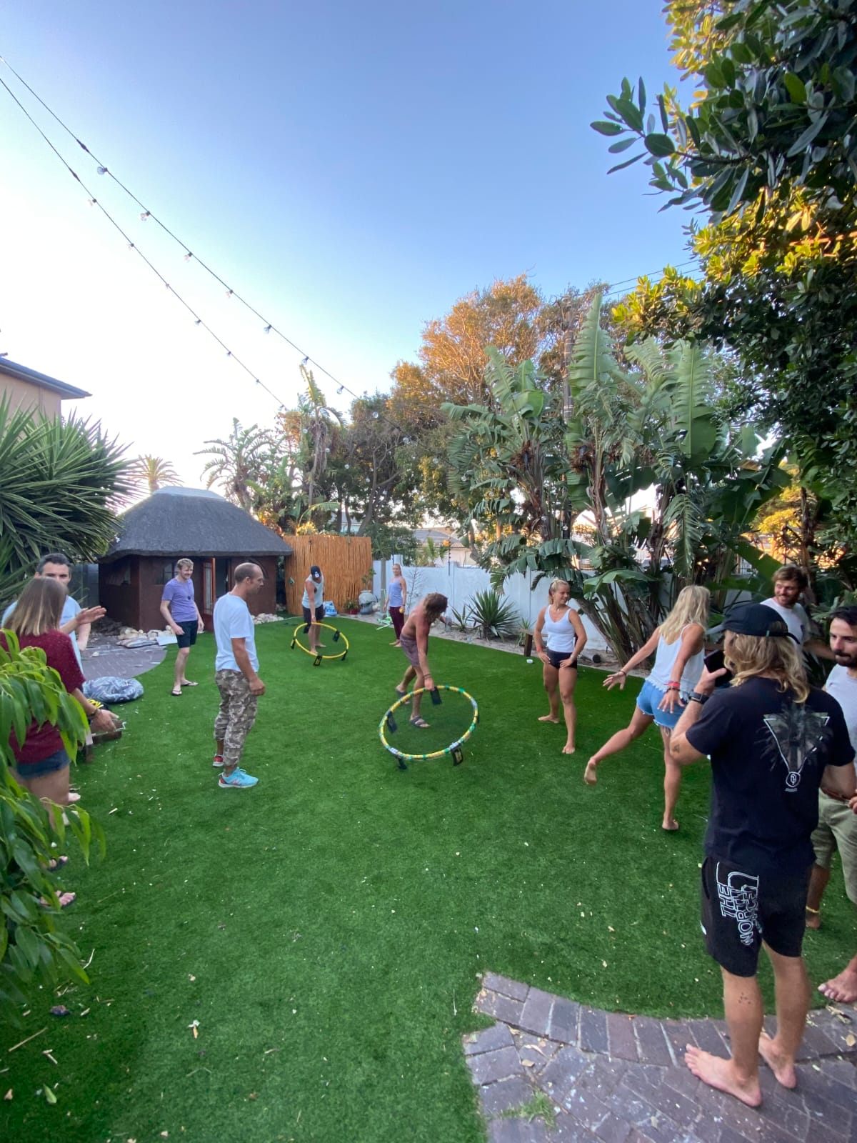 A spikeball tournament on the lawn at Khaya